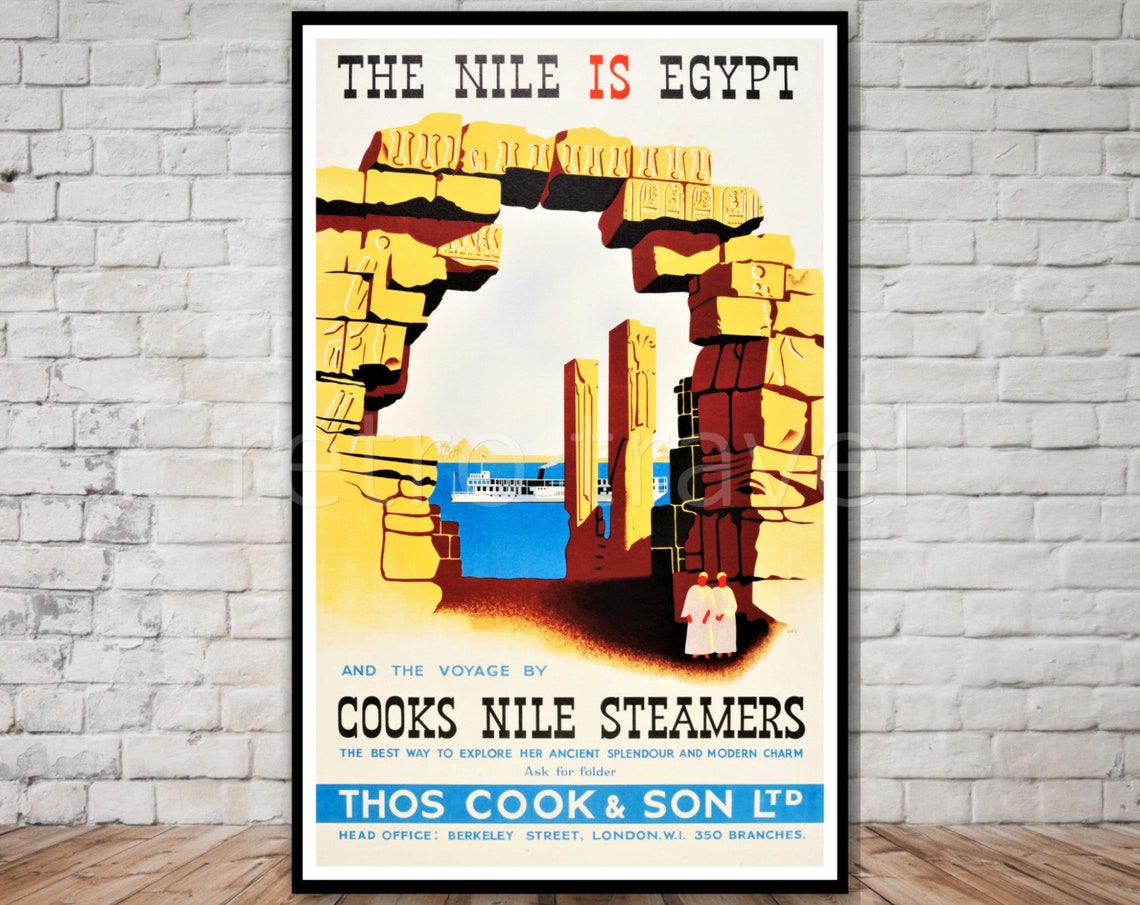 Cooks Nile Steamers Egypt Ancient Ruins Cruise Vintage Travel Poster