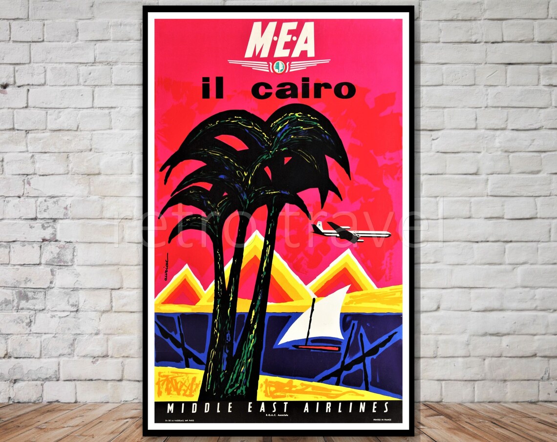 Mea Airlines Cairo Egypt Retro Travel Poster Print