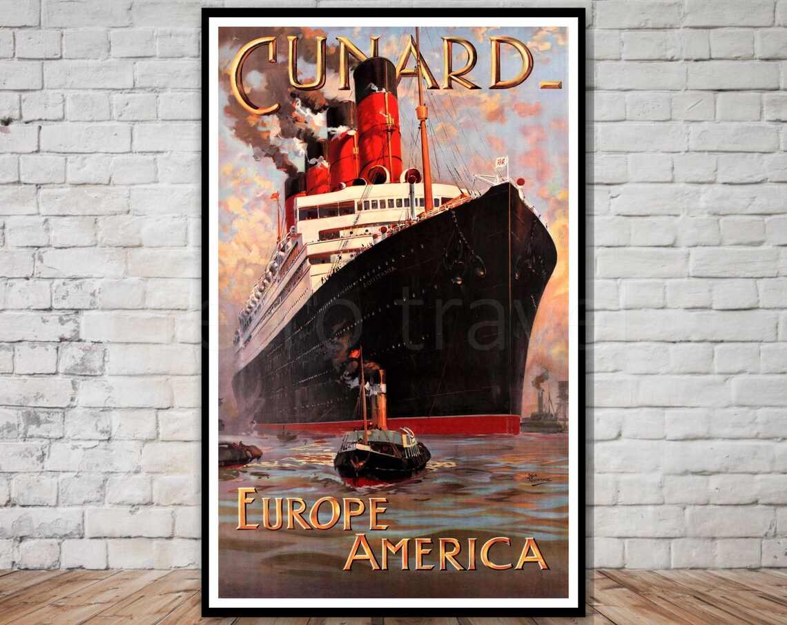 Cunard Europe America Travel Poster, Ocean Liner