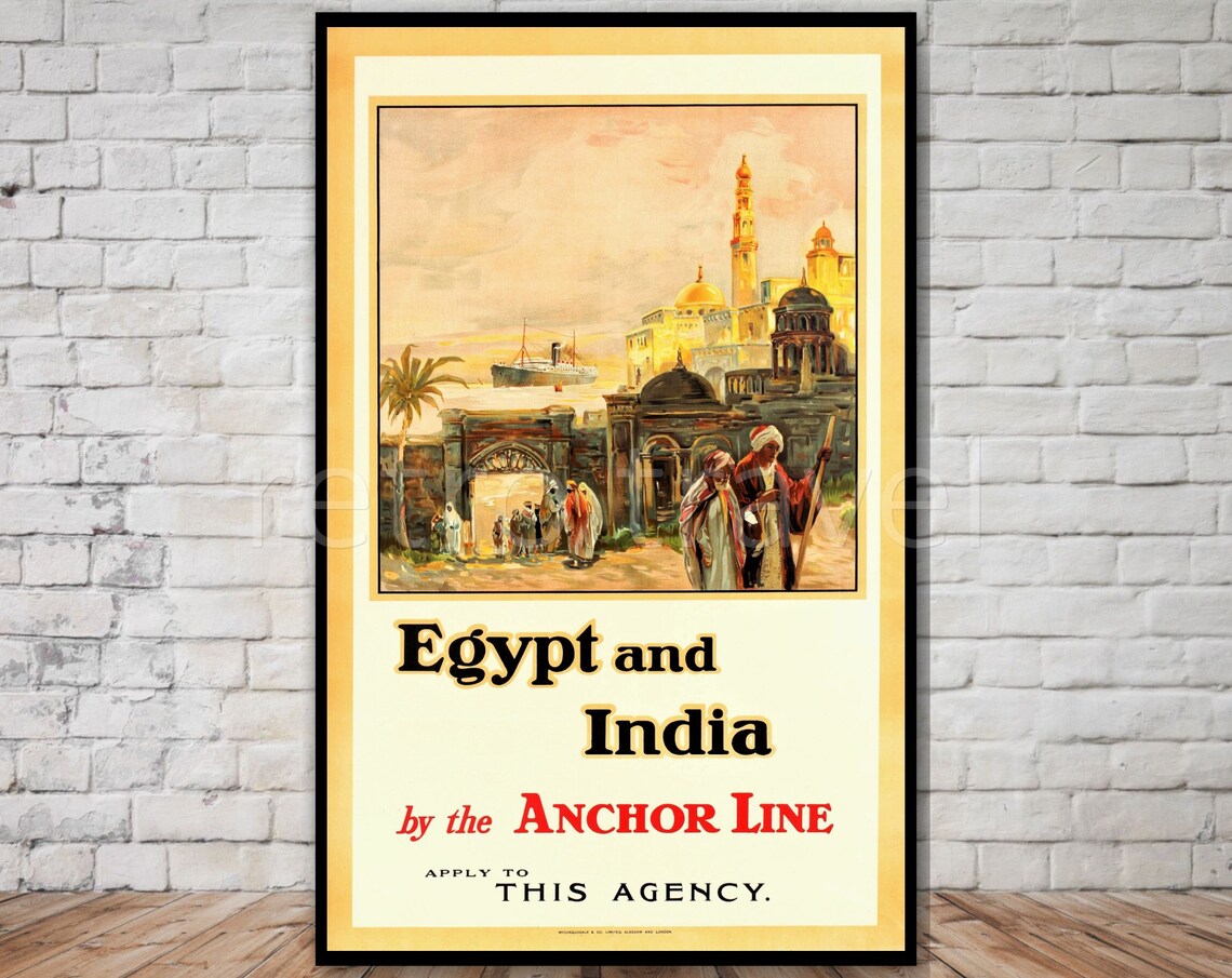 Egypt and India by the Anchor Line Vintage Steamship Travel Poster