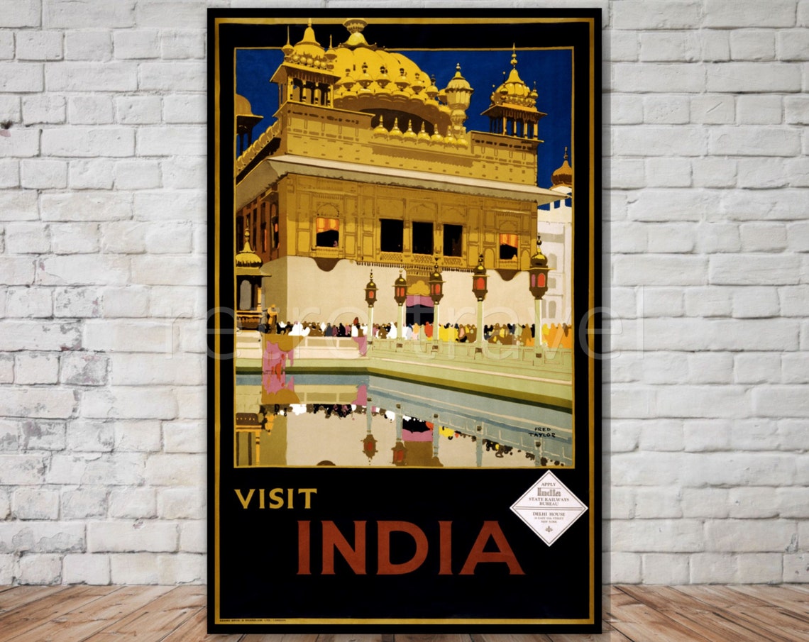 Visit India Golden Temple Vintage Railway Travel Poster Artwork