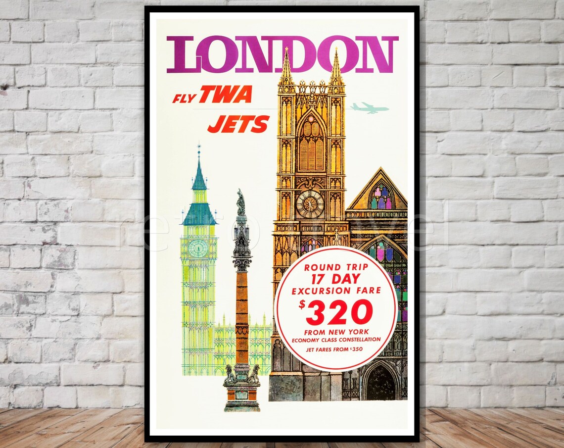 London Travel Poster, Retro Jet Travel Print
