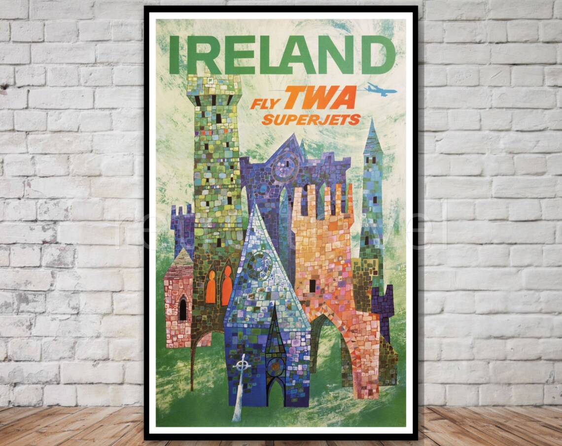 Ireland Vintage Travel Poster, Retro Wall Art