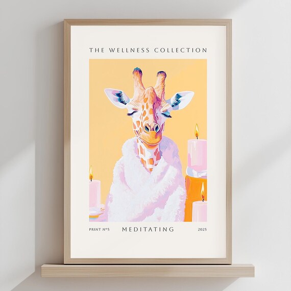 Meditating Giraffe Bathrobe Candles Spa Wellness Funny Poster