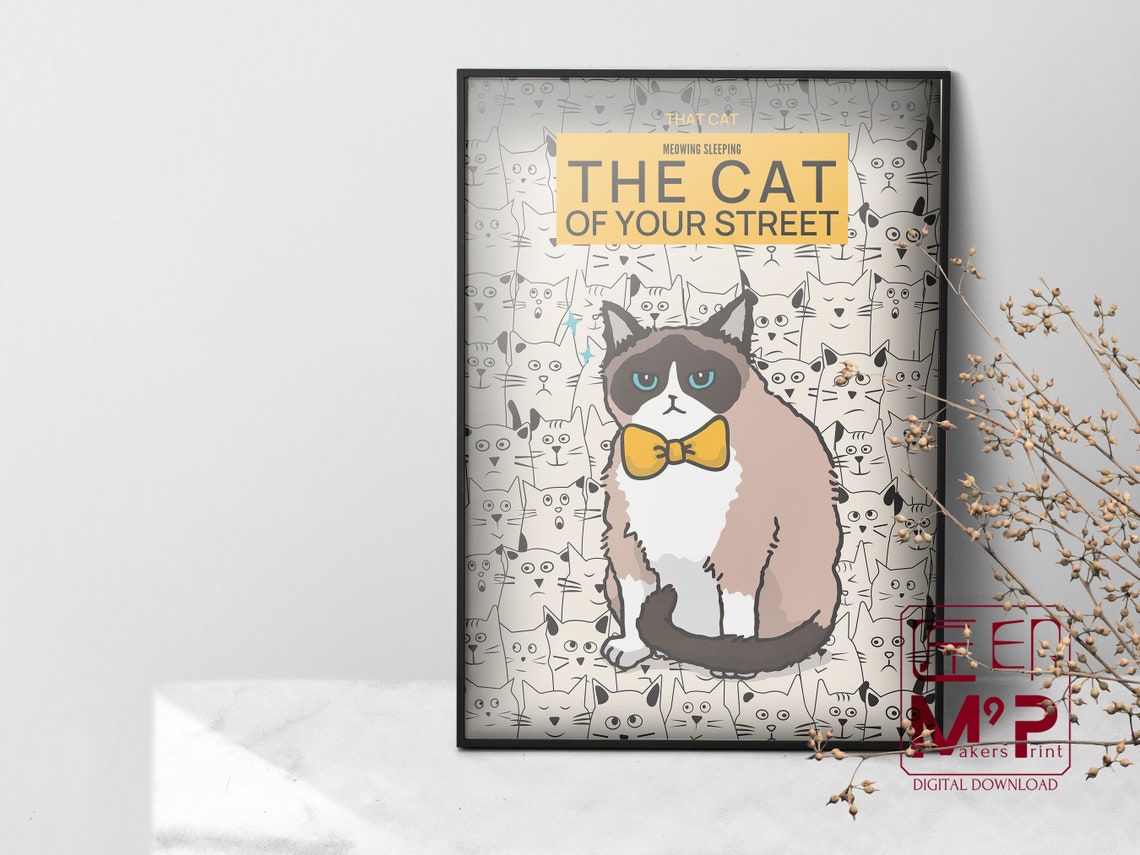 Grumpy Cat in Yellow Bow Tie The Cat of Your Street Funny Poster