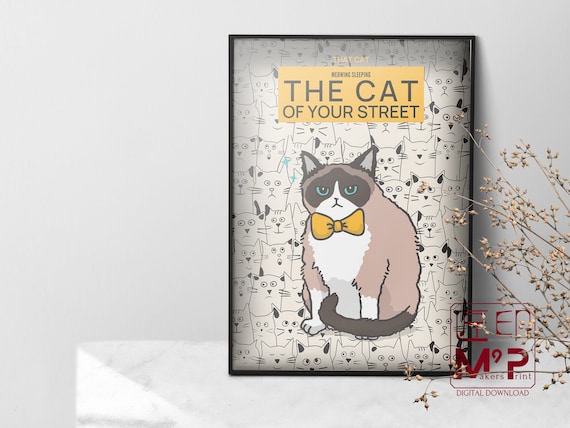 Grumpy Cat in Yellow Bow Tie The Cat of Your Street Funny Poster