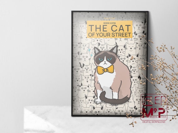 Wolf Of Wall Street Parody Cat Bow Tie Art Business Cute Funny Print Movie Poster Lover Gift Pet Office Decor