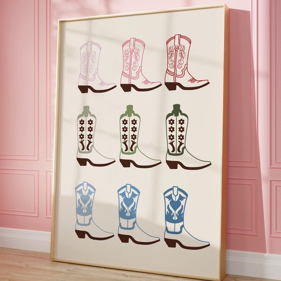 Cowgirl Boot Print Cowboy Boots Poster Bedroom Decor Preppy Pink Dorm Room Western Wall Art Room Decor For Teens Art