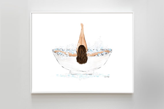 Bubble Bath Art Print Fashion Illustration Print Girl In Bath Print Bathroom Art Decor Boho Bath Art Modern Woman Bathing Drawing