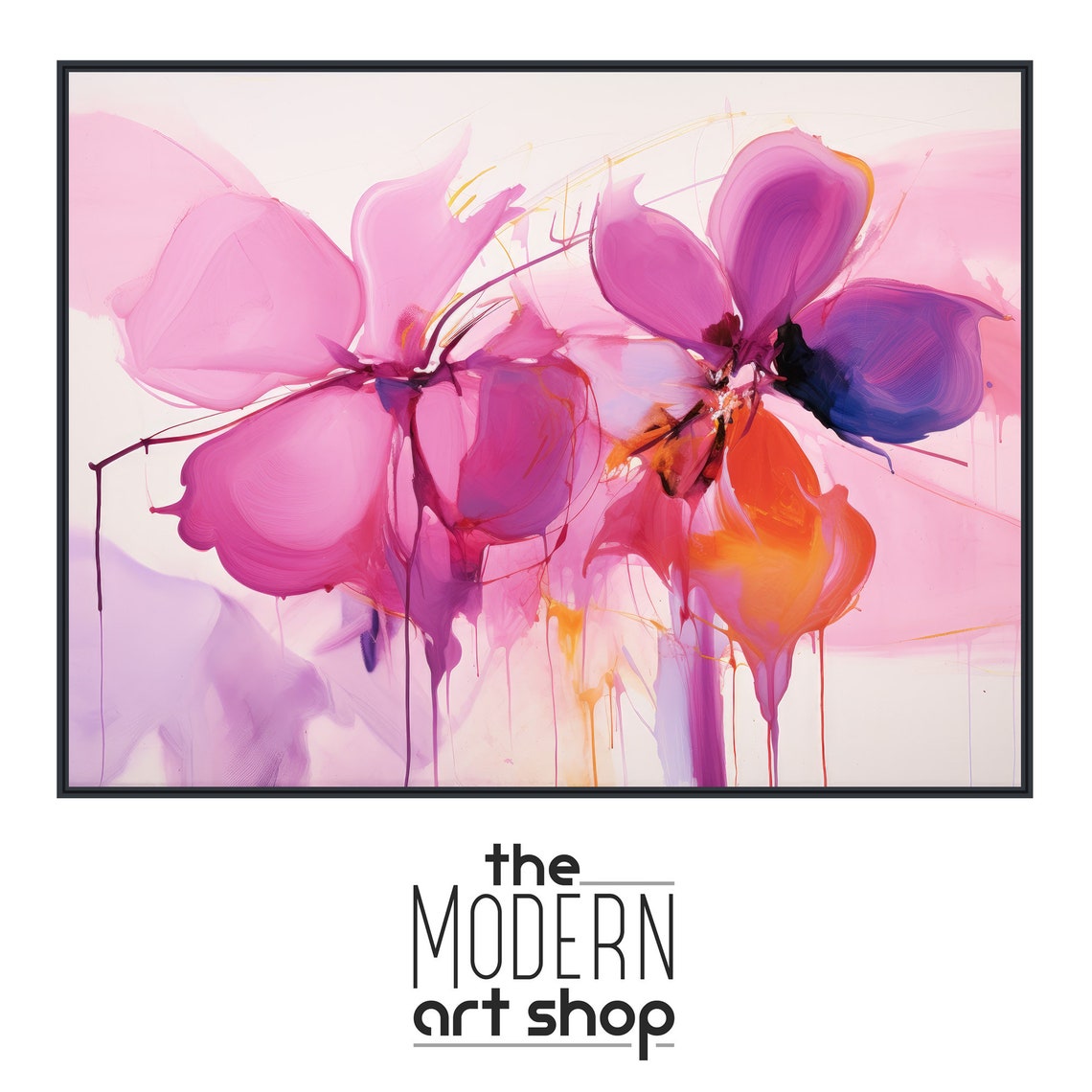 Large Pink Purple Orange Translucent Flowers Abstract Art Poster - Image 4