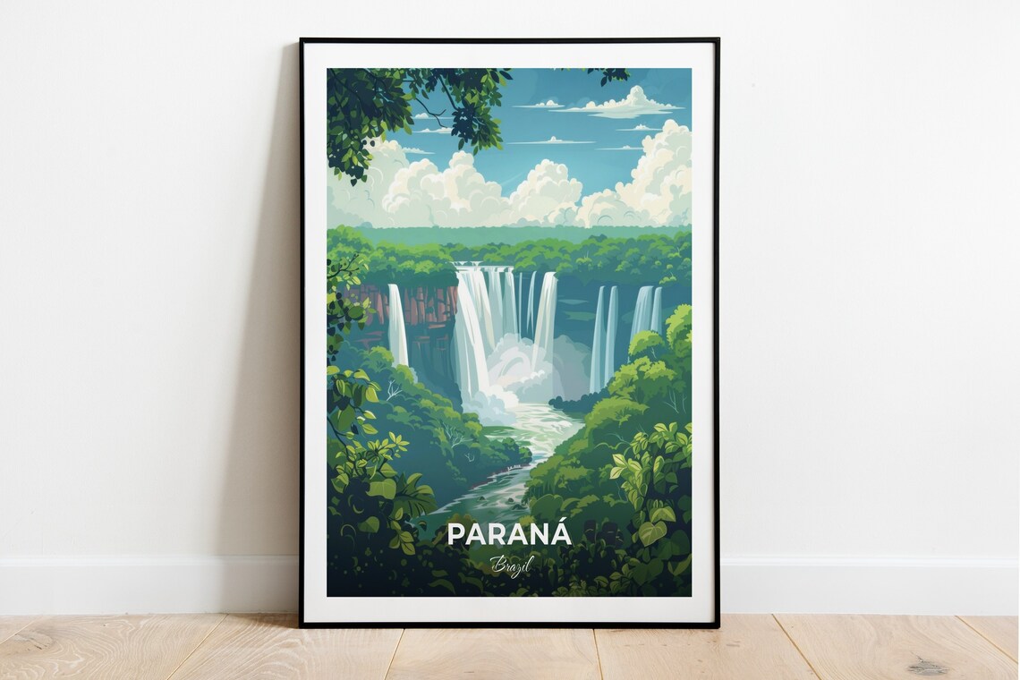 Parana Brazil Iguacu Falls Jungle Waterfall Cascades Travel Poster