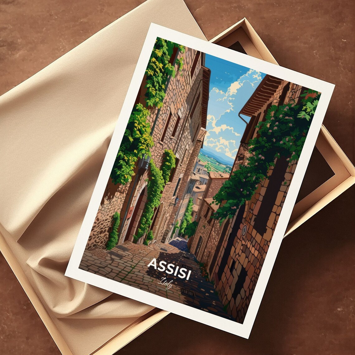 Assisi Italy Stone Alley Ivy Covered Walls Sunny Historic Charm Poster - Image 3