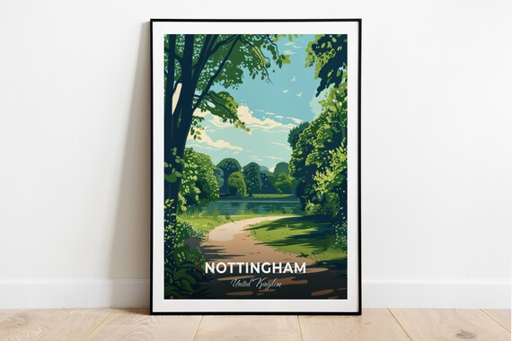 Nottingham Highfields Park Green Lake Path View Travel Poster
