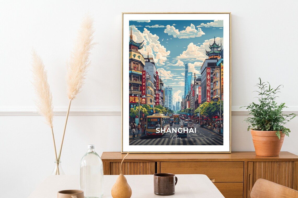 Shanghai Nanjing Road Busy Shopping Street City Life Travel Art Poster - Image 2