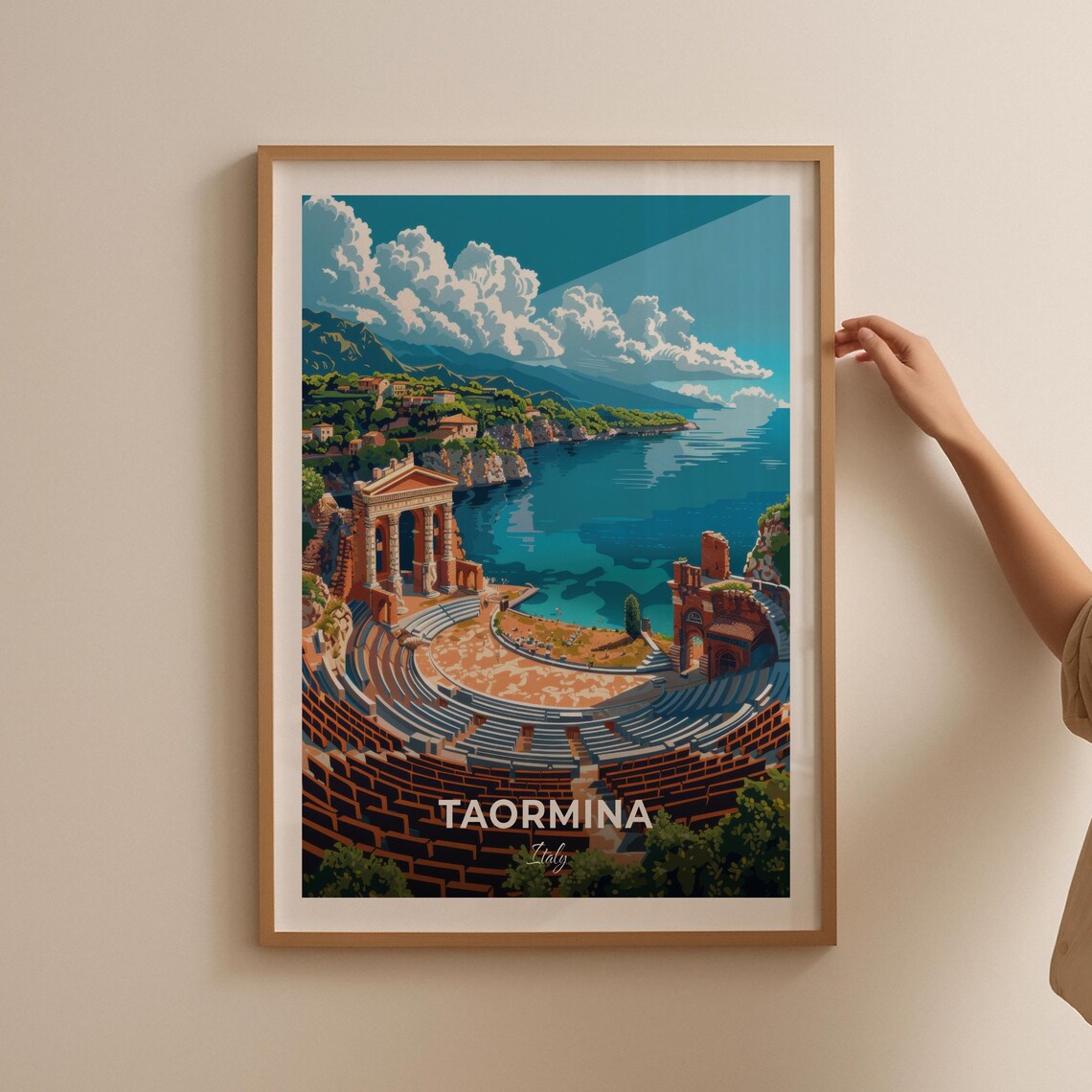 Taormina Italy Ancient Greek Theatre Sea View Ruins Travel Poster - Image 2