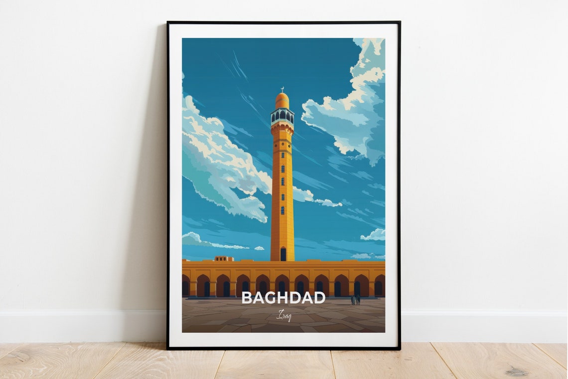 Baghdad Golden Tower Arched Arcade Daytime Travel Scene Poster