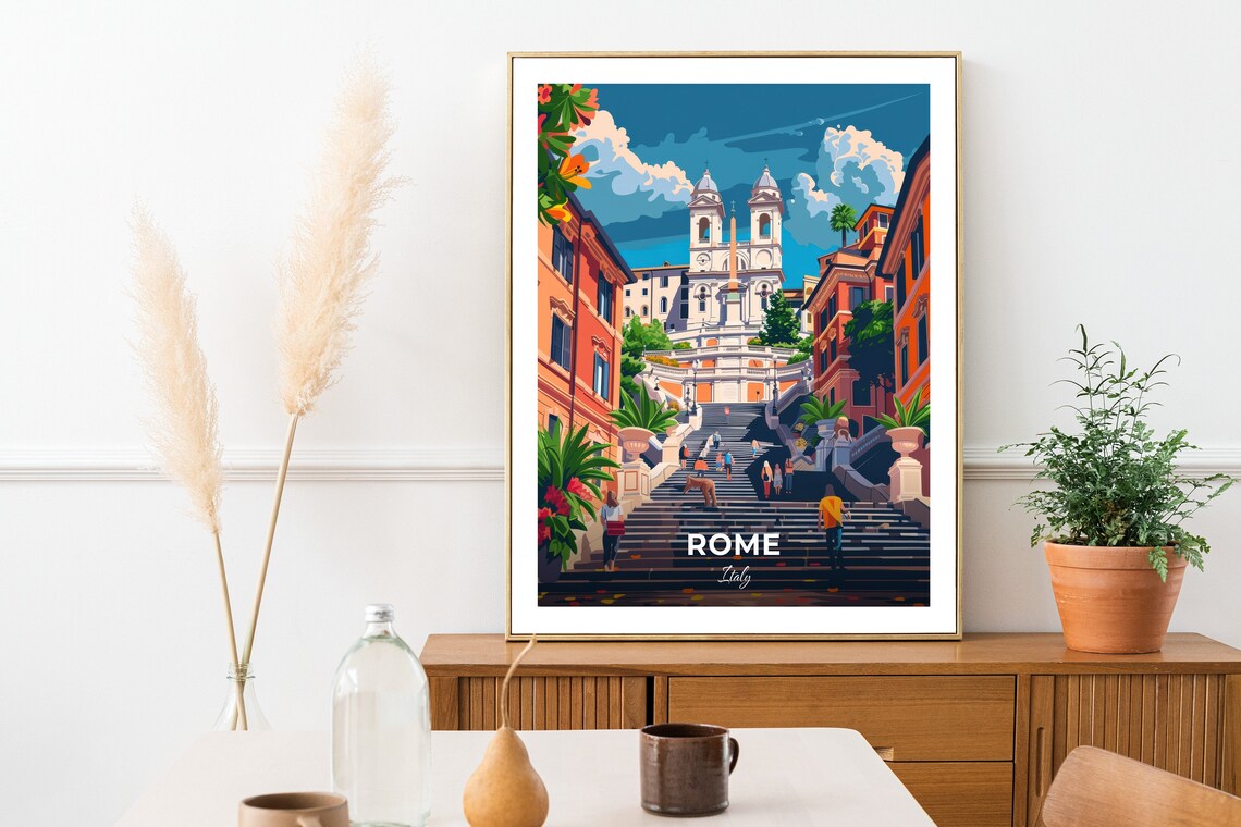 Rome Grand Spanish Steps Trinita dei Monti Church Travel Poster - Image 2