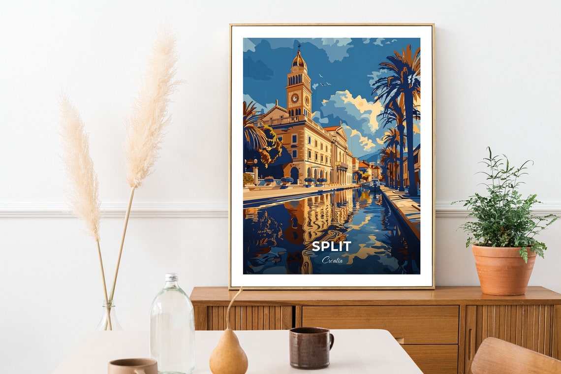 Split Historic Clock Tower Reflected In Water Croatia Travel Poster - Image 2