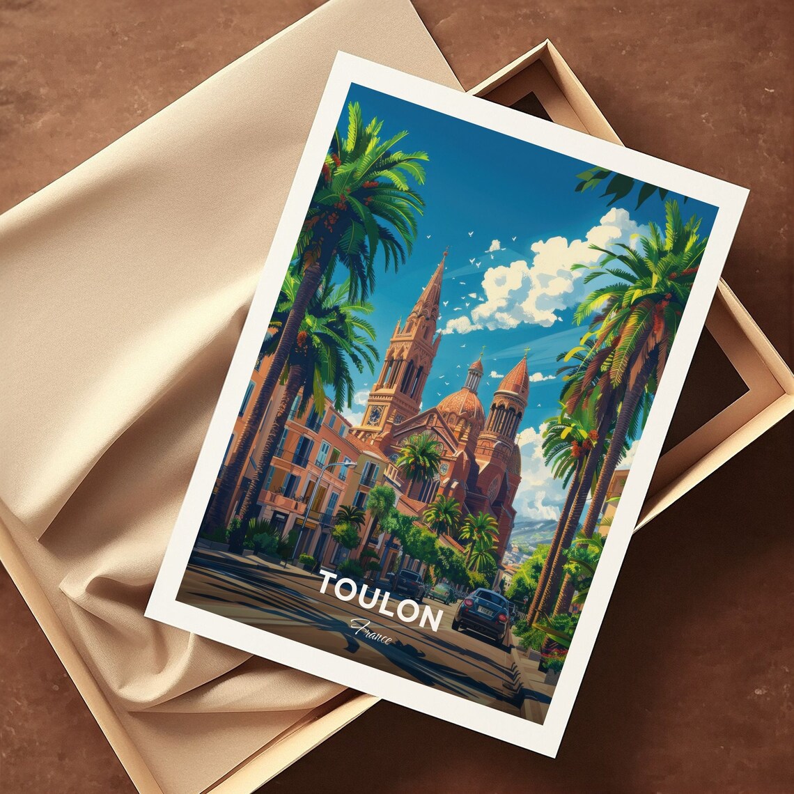 Toulon Palm Street Cathedral Towers Mediterranean Sun Travel Poster - Image 3