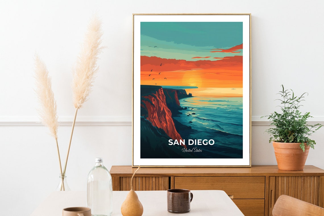 San Diego California Red Cliffs Sunset Ocean Coast Travel Poster - Image 2
