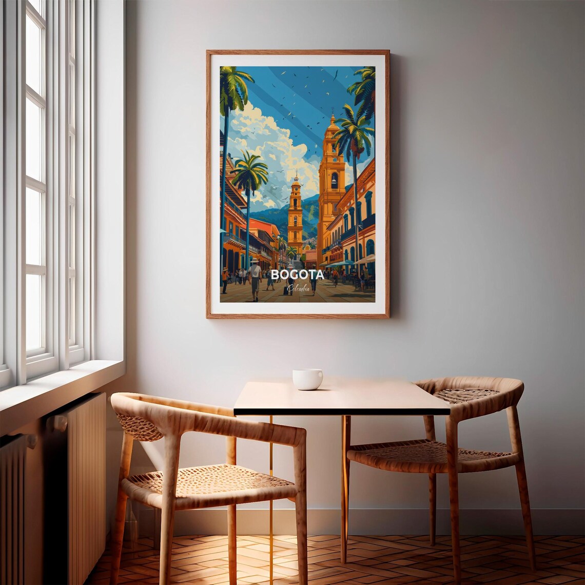Bogota Colombia Colonial Street Palms Mountain Town Travel Poster - Image 3