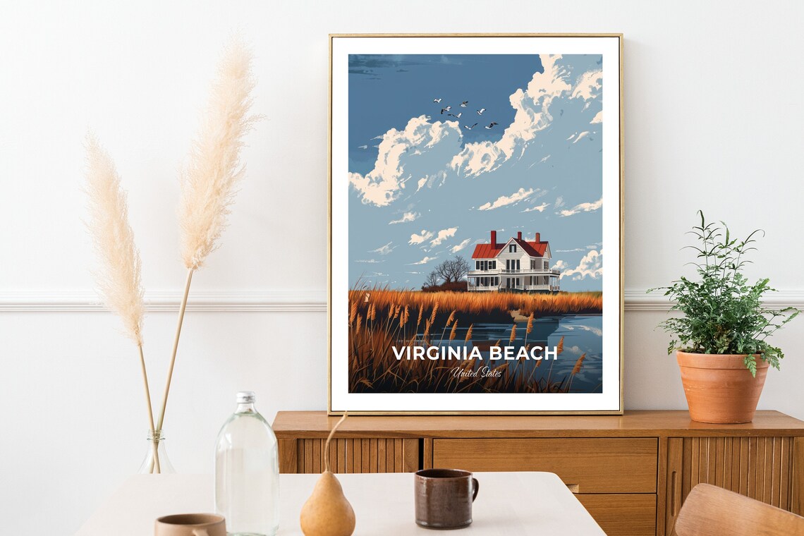 Virginia Beach United States Marsh Cottage Wildfowl Birds Cloudy Poster - Image 2