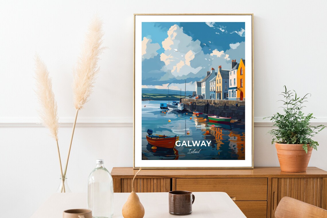 Galway Harbor Colorful Boats Waterfront Reflections Ireland Travel Poster - Image 2