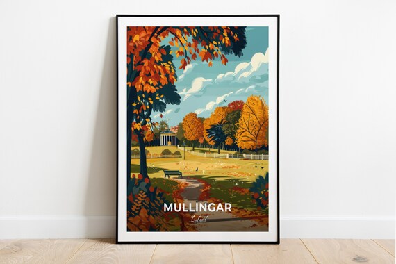 Mullingar Town Park Autumn Bandstand Ireland Vintage Travel Poster