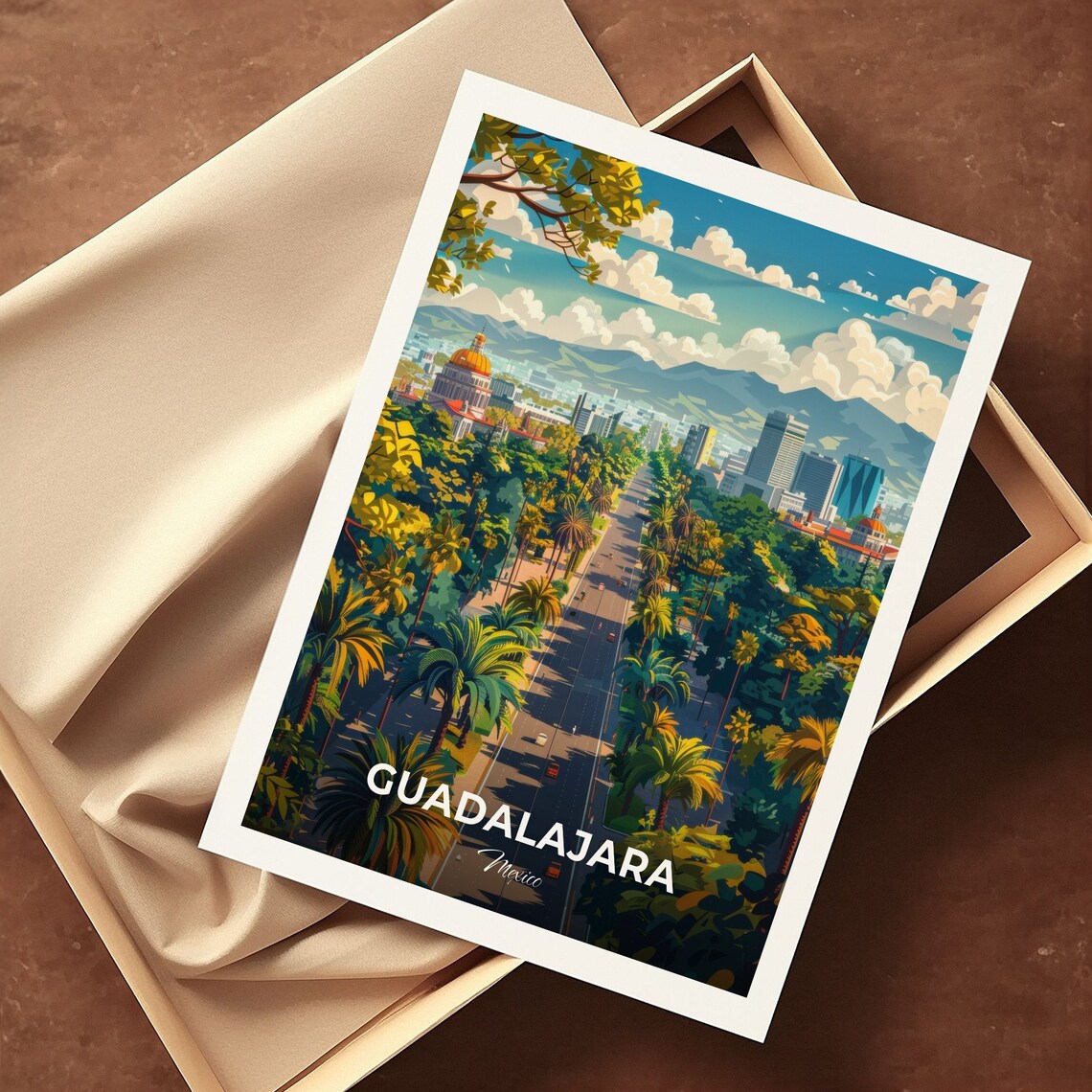 Guadalajara Mexico City Skyline Park Avenue Travel Poster Palm Art - Image 3