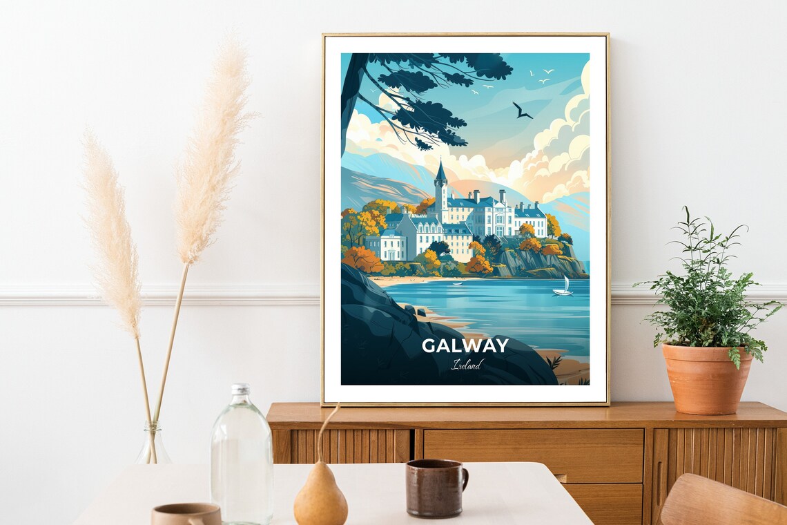 Galway Grand Historic Building By The Bay Ireland Travel Poster - Image 2