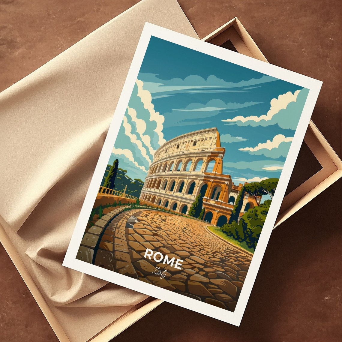 Rome Italy Colosseum Ancient Cobblestone Road Vintage Travel Poster - Image 3