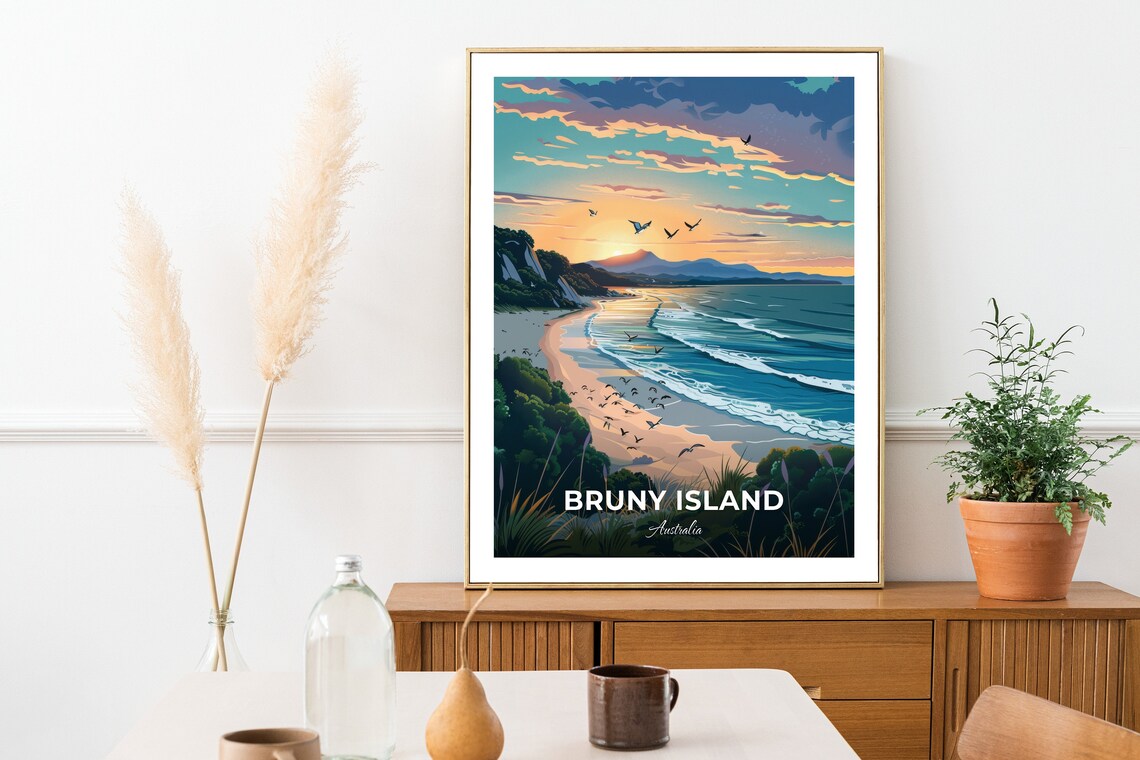 Bruny Island Australia Sunrise Beach Waves and Birds Travel Poster - Image 3