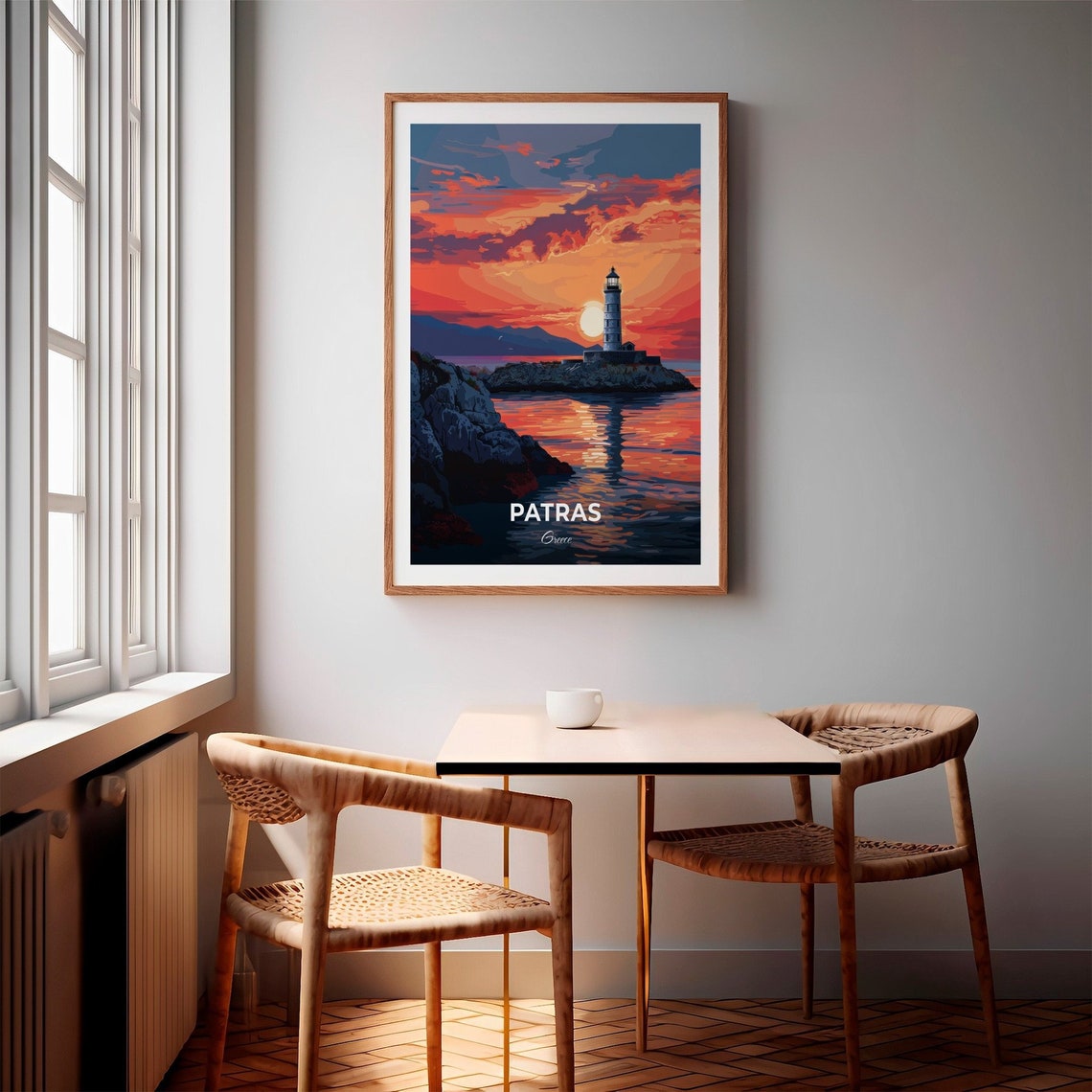 Patras Greece Lighthouse at Sunset Over the Sea Travel Poster - Image 2