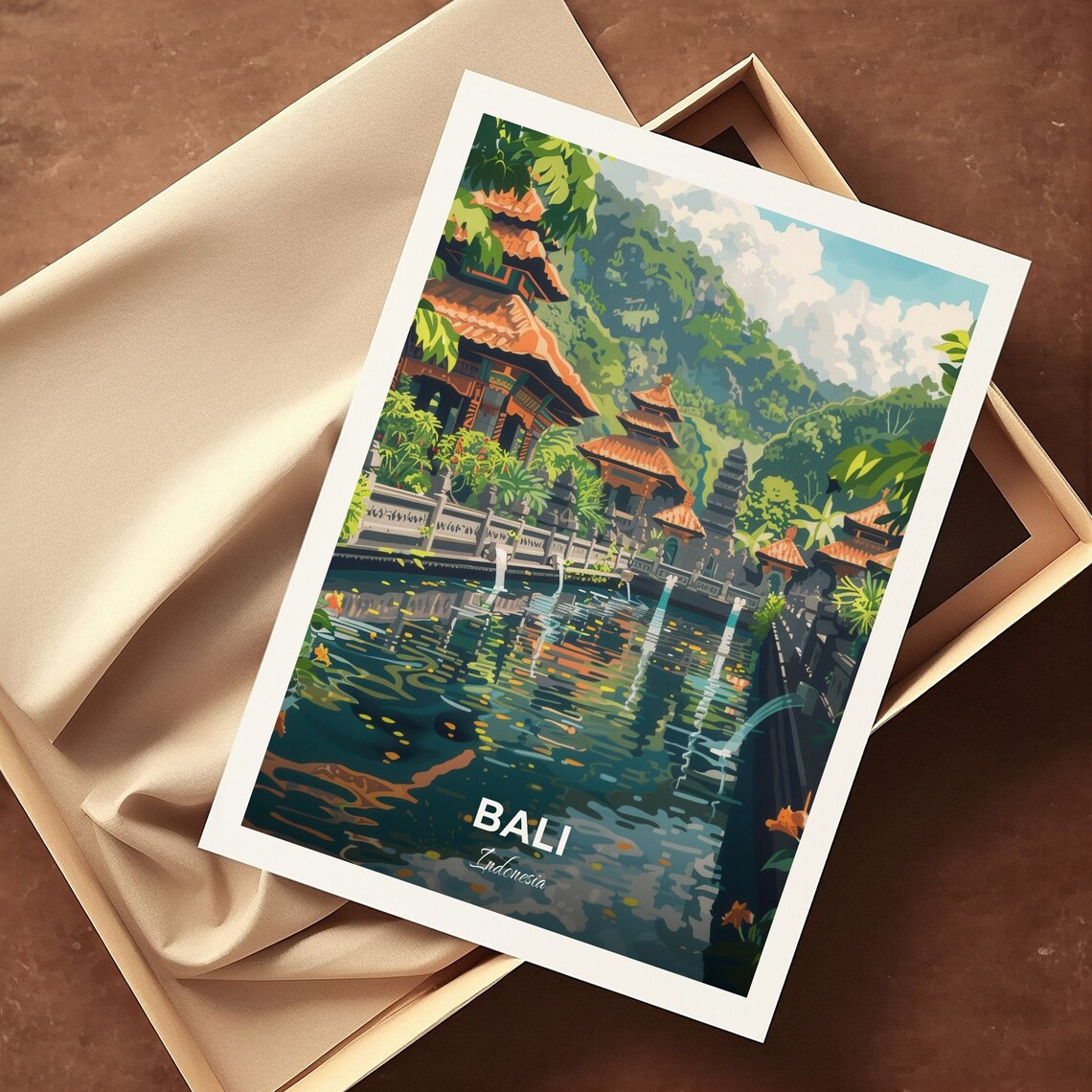 Bali Tirta Empul Temple Sacred Pool Lilies Water Travel Poster - Image 3