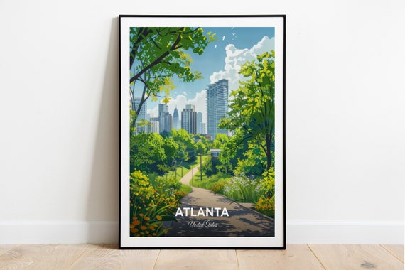 Atlanta Travel Poster Atlanta Beltline Eastside Trail City Print Cityscape Artwork Birthday Wedding Gift Wall Art Location Print