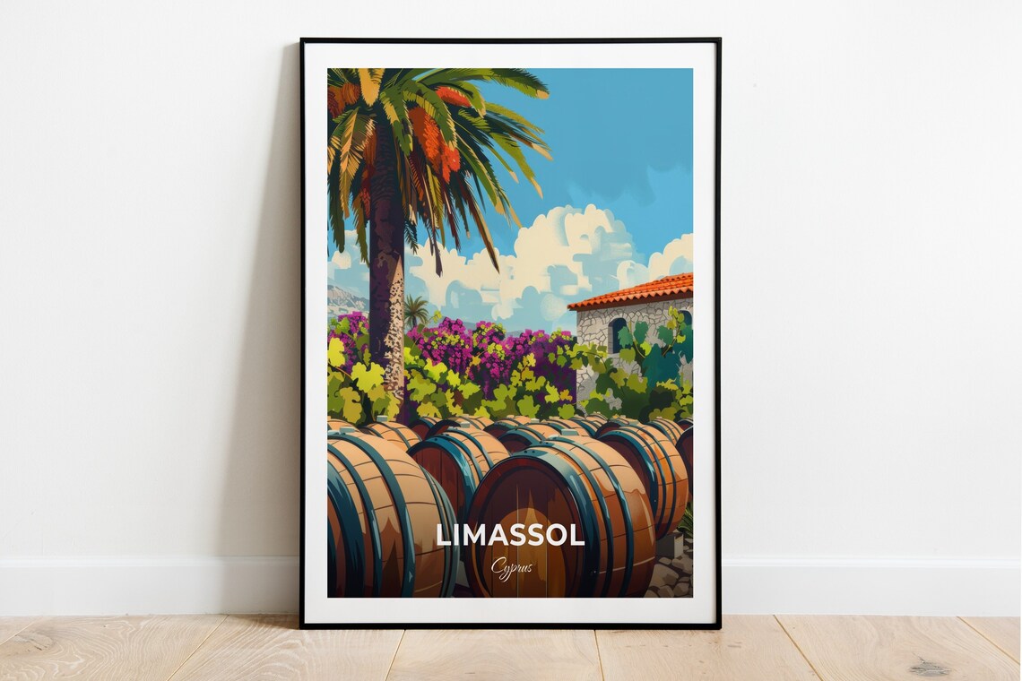 Limassol Cyprus Wine Festival Grounds Travel Poster Vineyard Art