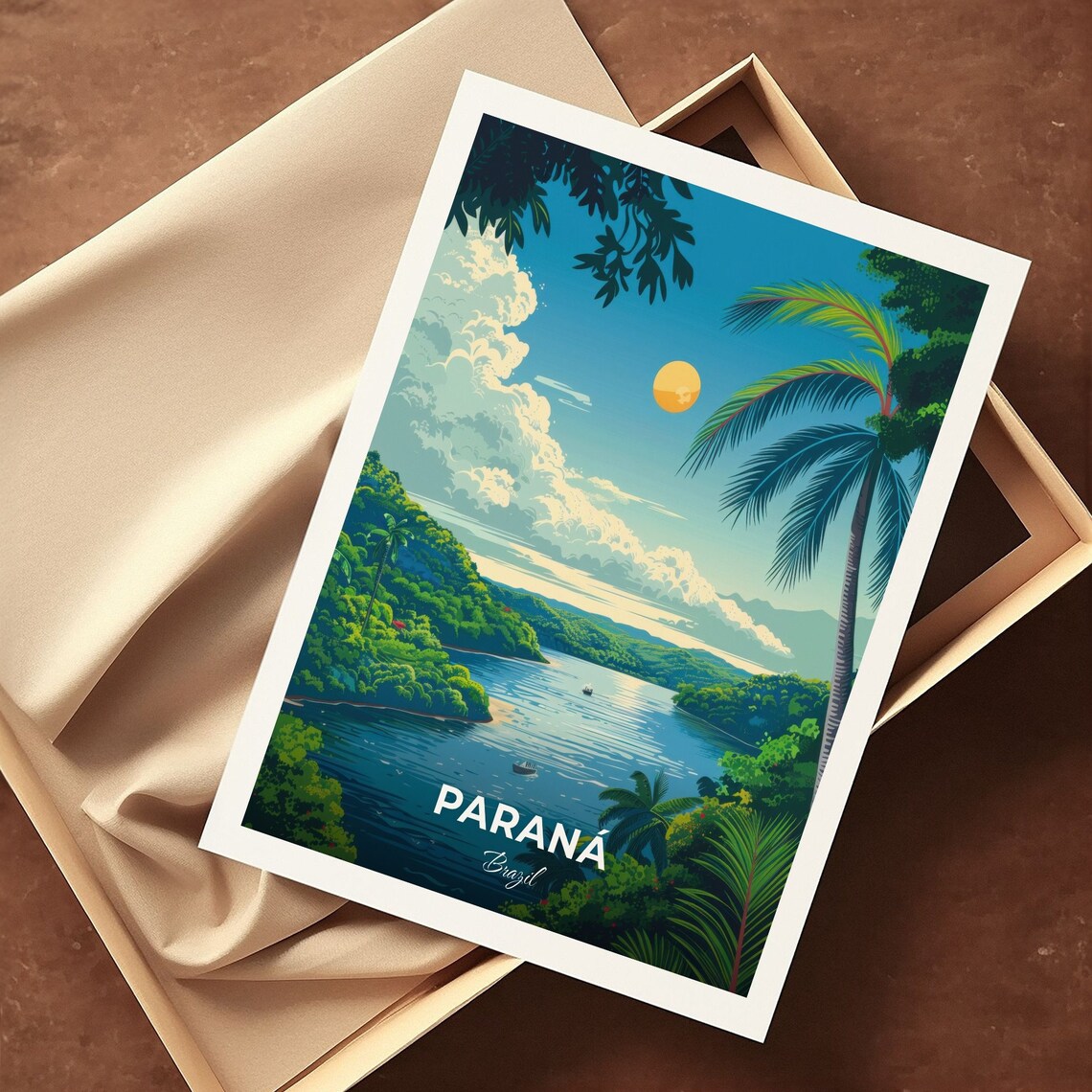 Paraná Tropical River Palm Trees Brazil Rainforest Waterway Travel Poster - Image 3