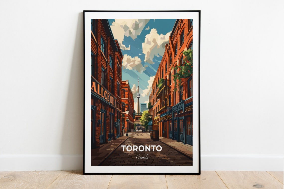 Toronto Distillery District Brick Lane CN Tower Skyline Canada Poster