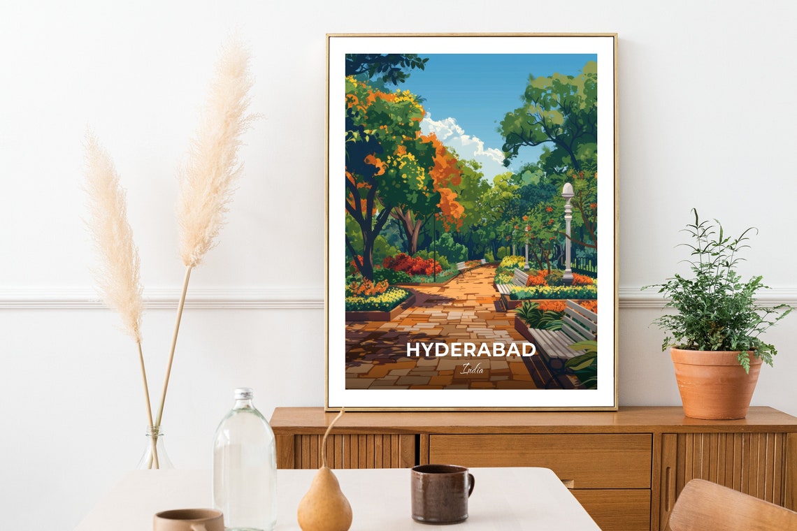 Hyderabad NTR Gardens Park Path Bench Flower Beds Travel Poster - Image 2