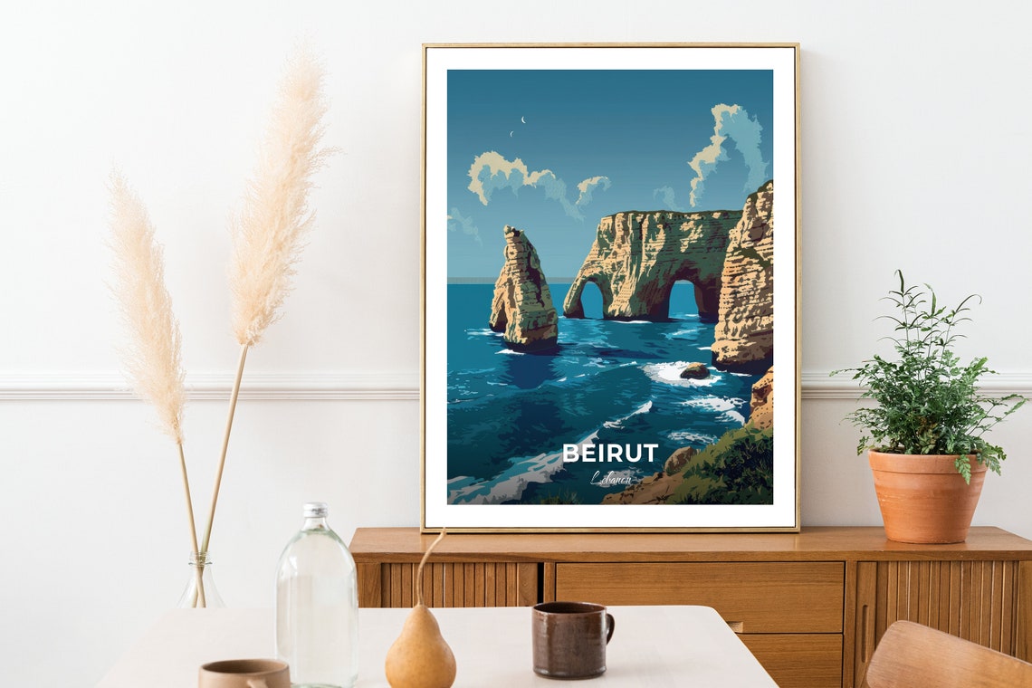 Beirut Lebanon Pigeon Rocks Sea Arches Coastal Cliffs Travel Poster - Image 2