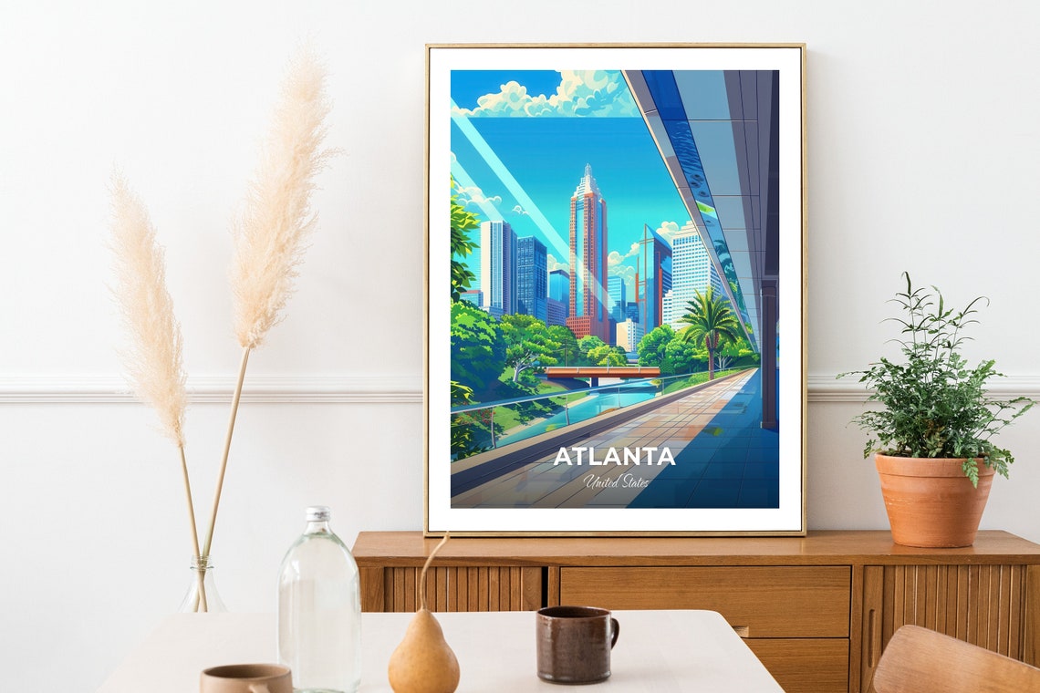 Atlanta City Skyline Riverwalk Towers Daylight Travel Poster - Image 2