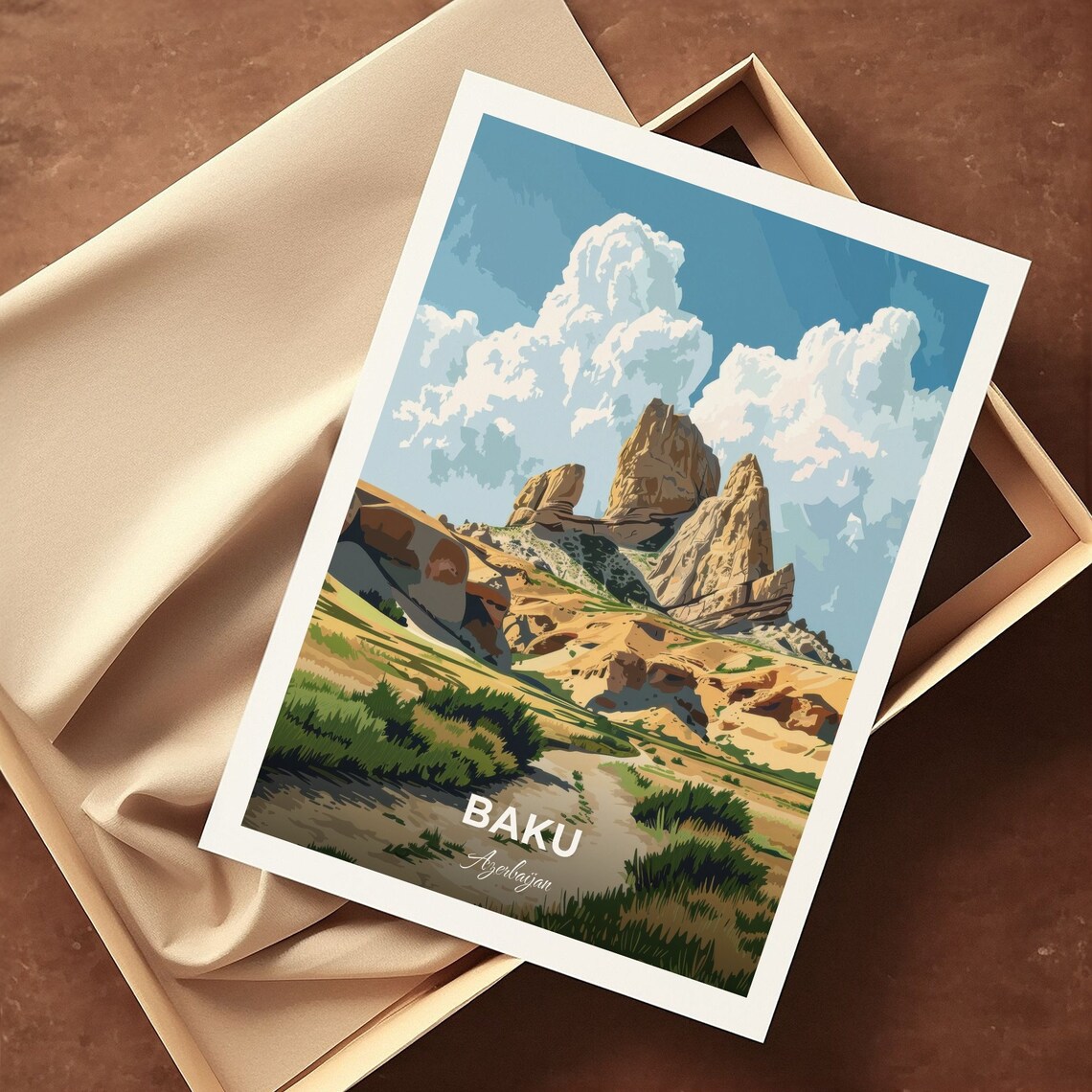 Baku Azerbaijan Gobustan Desert Rock Formations Steppe Travel Poster - Image 3