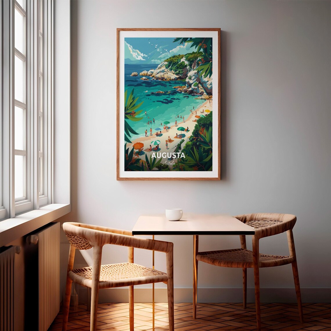 Augusta Rocky Cove Beach Umbrellas Turquoise Australia Vintage Travel Poster - Image 2