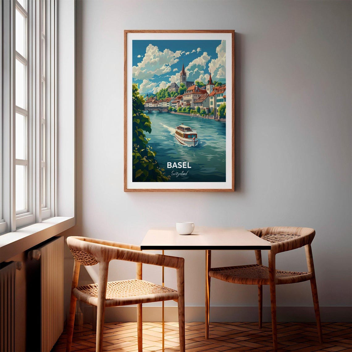 Basel Switzerland River Boat Old Town Church Spires Travel Poster - Image 2