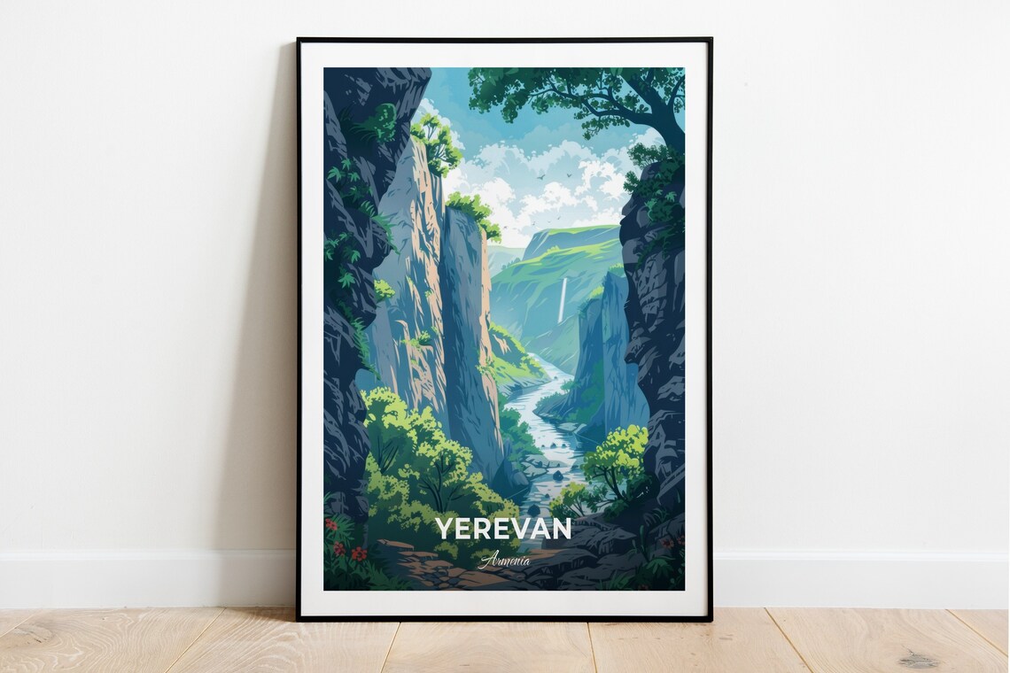 Yerevan Armenia Green Hrazdan Gorge Canyon River Travel Poster