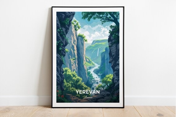 Yerevan Armenia Green Hrazdan Gorge Canyon River Travel Poster