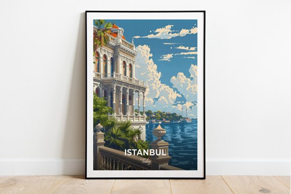 Istanbul Turkey Dolmabahce Palace Waterfront View Travel Poster