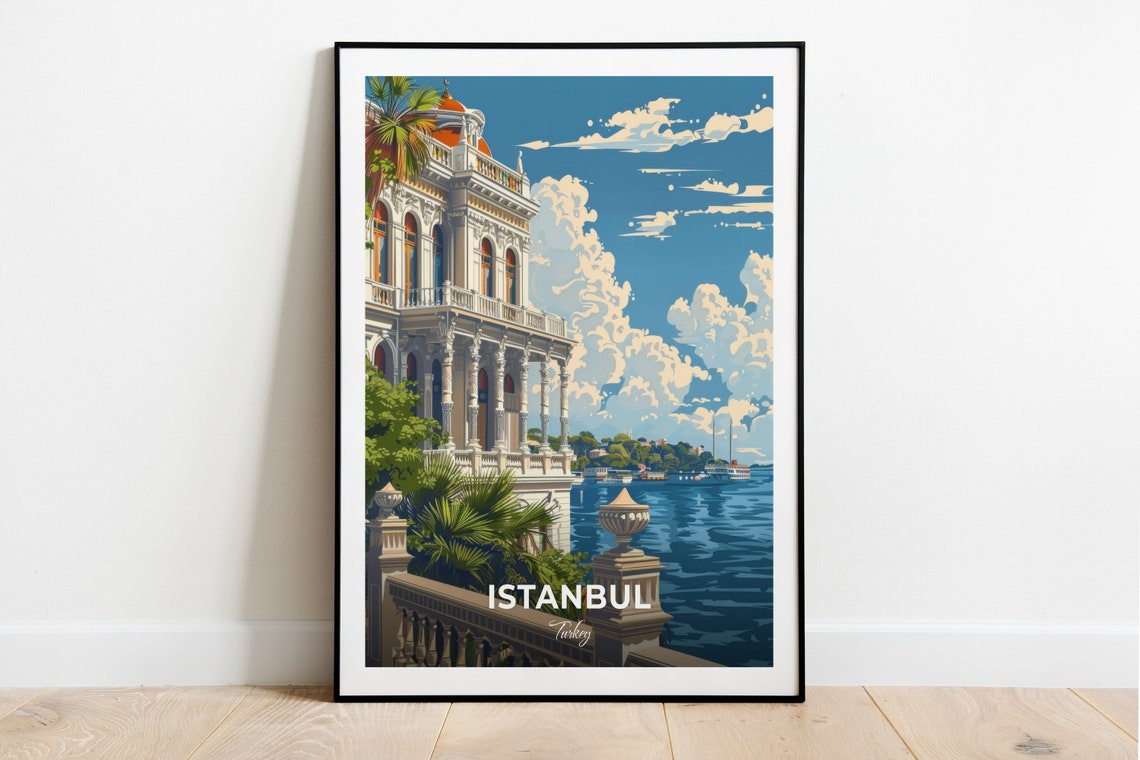 Istanbul Turkey Dolmabahce Palace Waterfront View Travel Poster