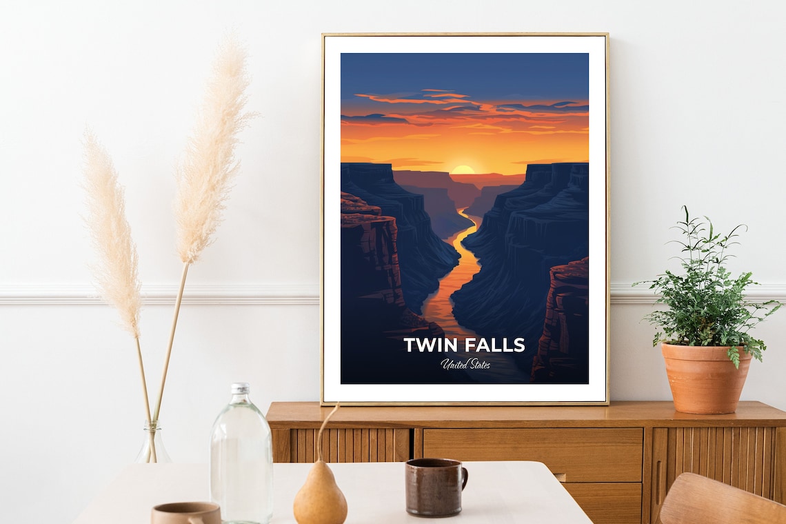 Twin Falls Sunset Canyon With Glowing River United States Travel Poster - Image 2