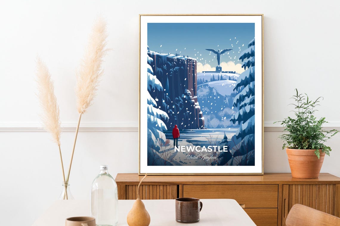 Newcastle United Kingdom Angel Snowy Gorge Winter Art View Poster - Image 3